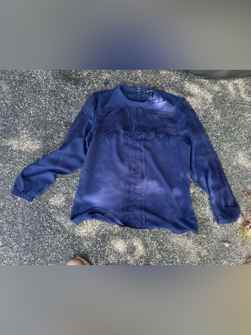 Express Navy Blue Crochet-Trim Crew Neck Sweater